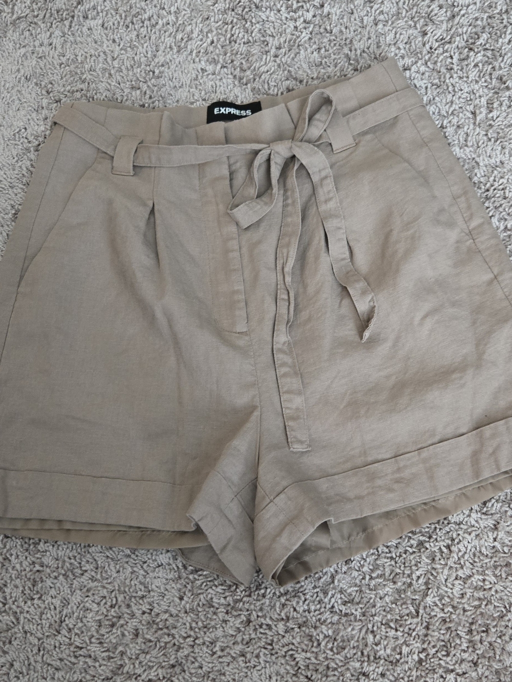 Express Women's Tan Paperbag Waist Tie Shorts